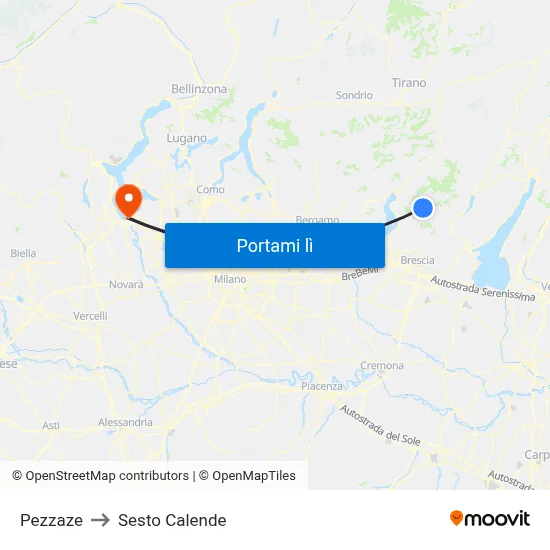Pezzaze to Sesto Calende map