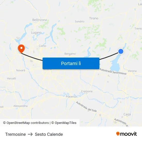 Tremosine to Sesto Calende map