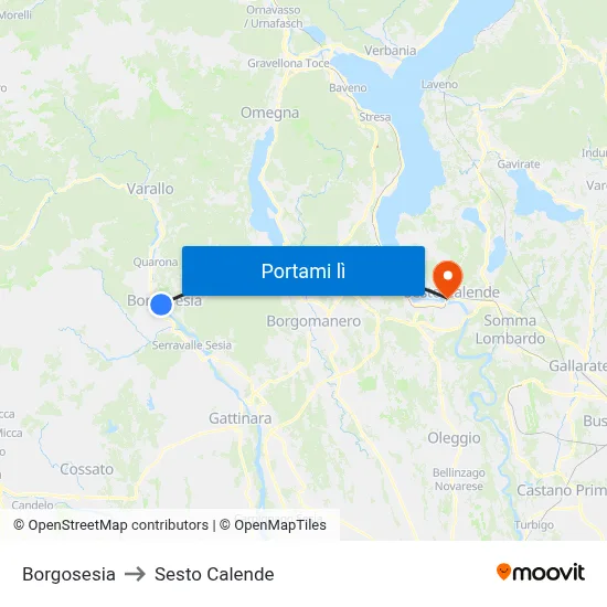 Borgosesia to Sesto Calende map