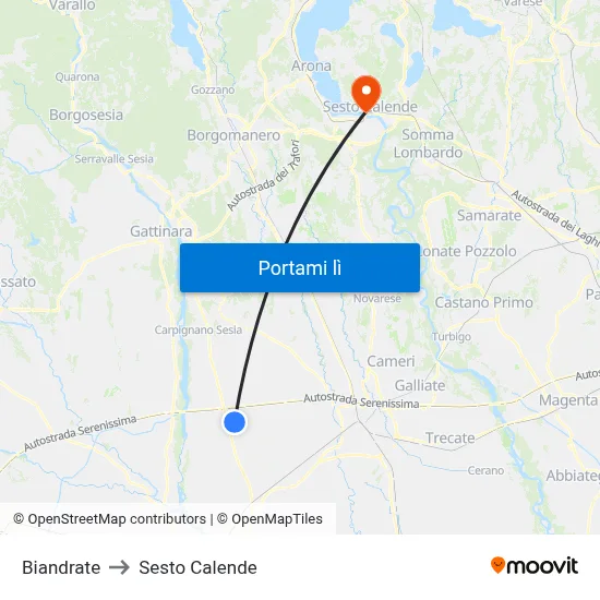 Biandrate to Sesto Calende map