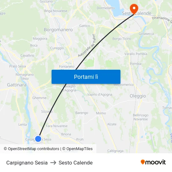 Carpignano Sesia to Sesto Calende map