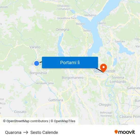 Quarona to Sesto Calende map
