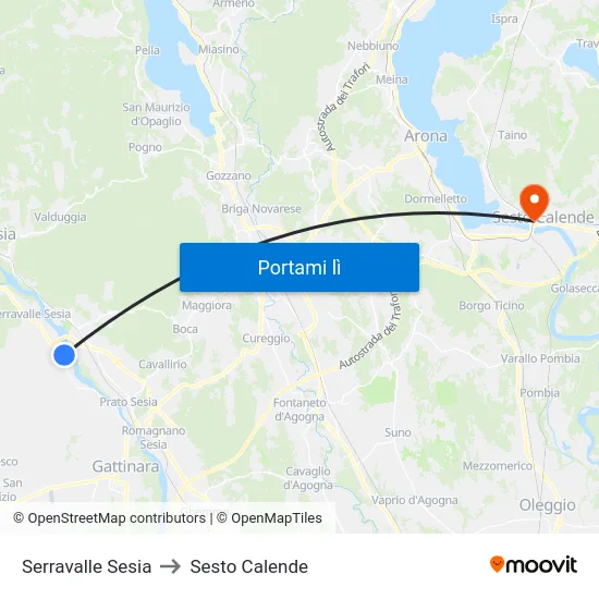 Serravalle Sesia to Sesto Calende map