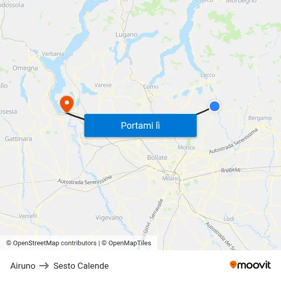 Airuno to Sesto Calende map