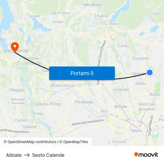 Albiate to Sesto Calende map