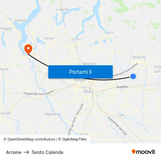 Arcene to Sesto Calende map