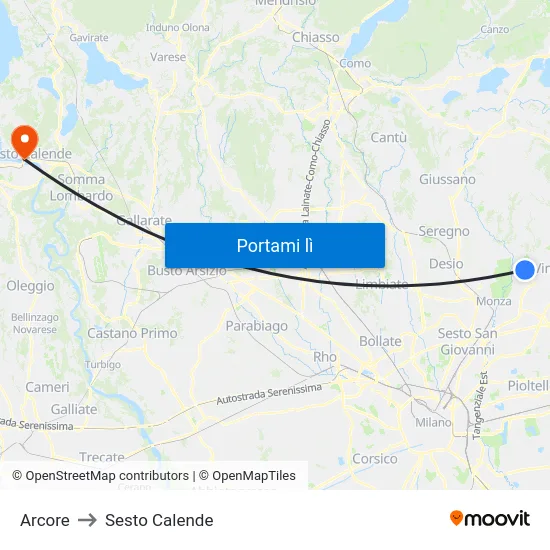 Arcore to Sesto Calende map