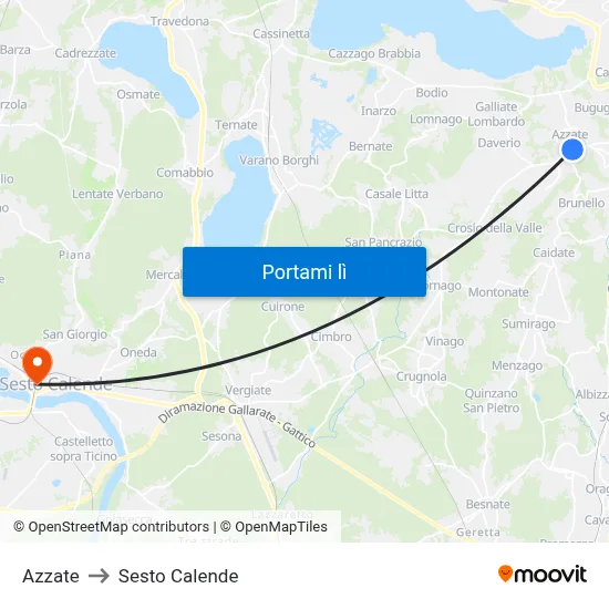 Azzate to Sesto Calende map