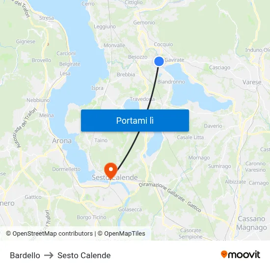 Bardello to Sesto Calende map