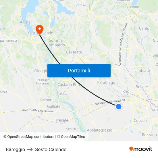 Bareggio to Sesto Calende map
