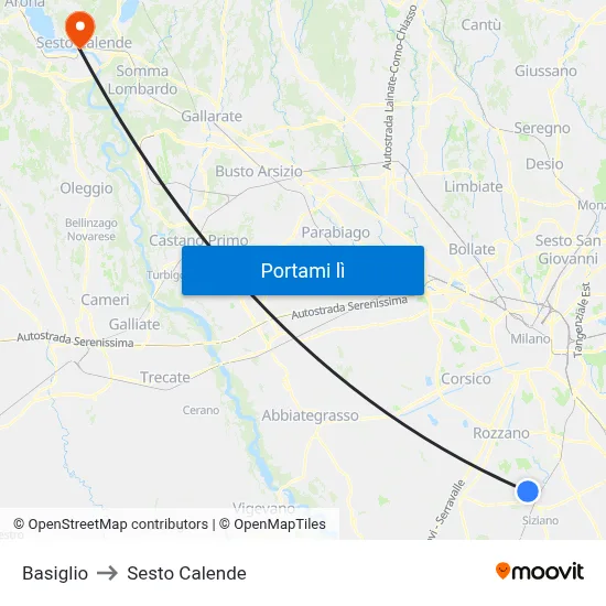 Basiglio to Sesto Calende map