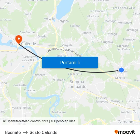 Besnate to Sesto Calende map