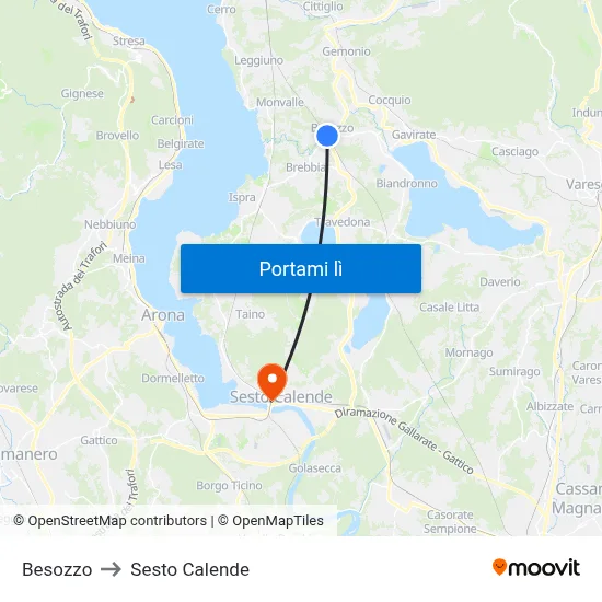 Besozzo to Sesto Calende map