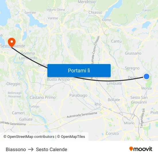 Biassono to Sesto Calende map