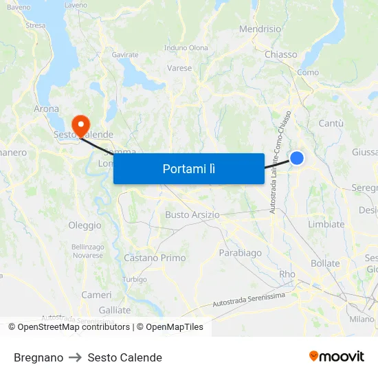 Bregnano to Sesto Calende map