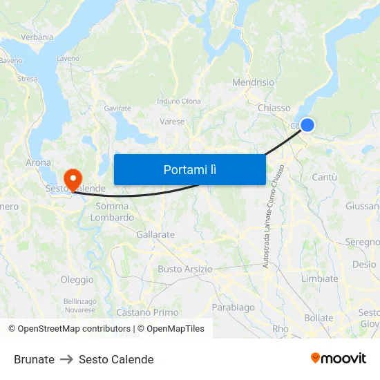 Brunate to Sesto Calende map