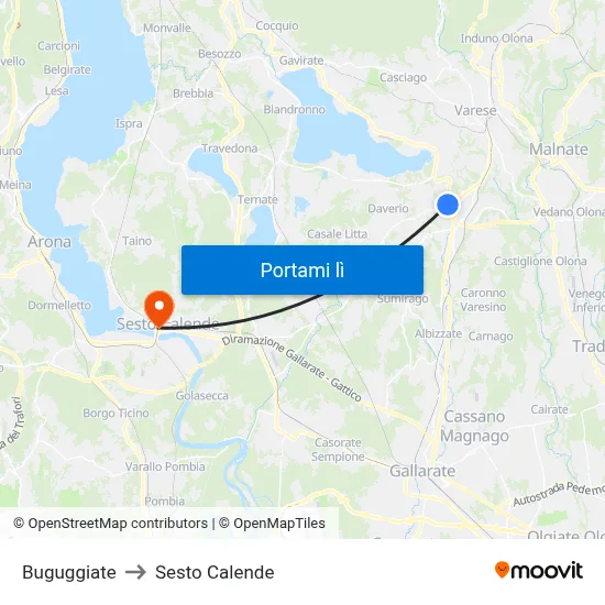 Buguggiate to Sesto Calende map