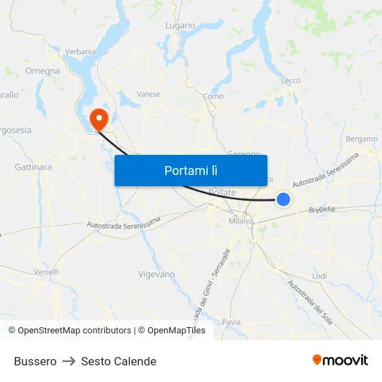 Bussero to Sesto Calende map