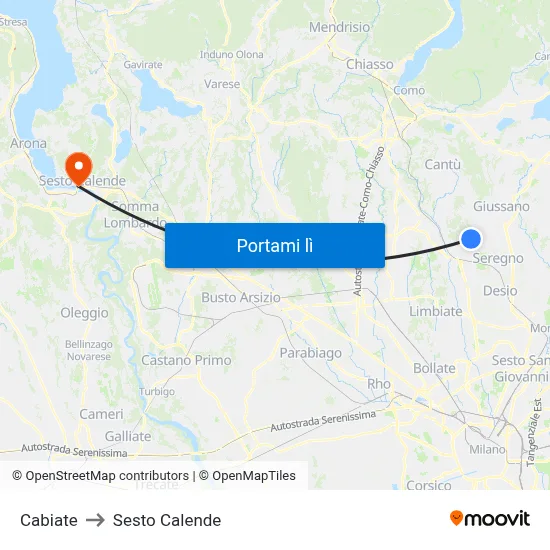 Cabiate to Sesto Calende map