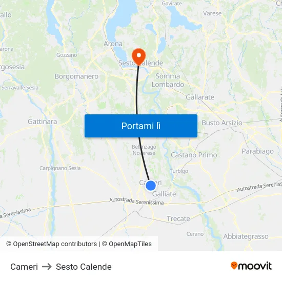 Cameri to Sesto Calende map