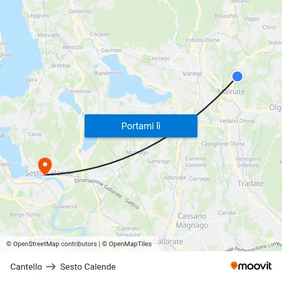 Cantello to Sesto Calende map