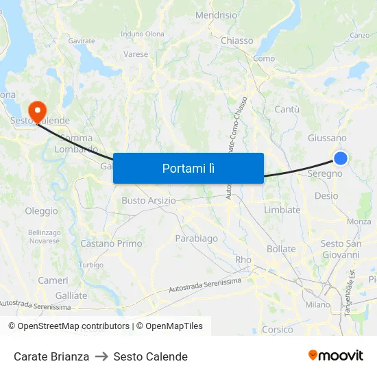 Carate Brianza to Sesto Calende map