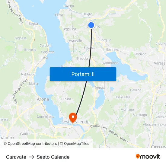 Caravate to Sesto Calende map