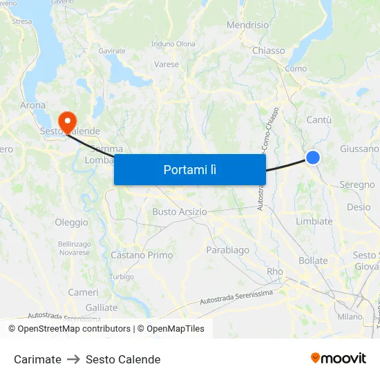 Carimate to Sesto Calende map