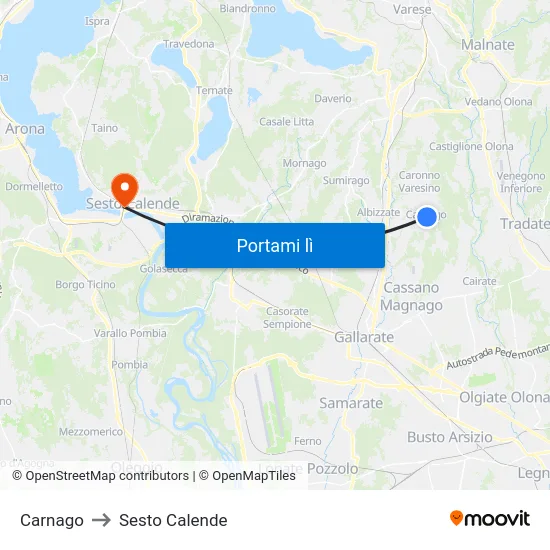 Carnago to Sesto Calende map