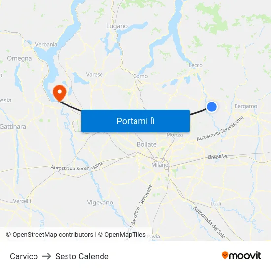 Carvico to Sesto Calende map