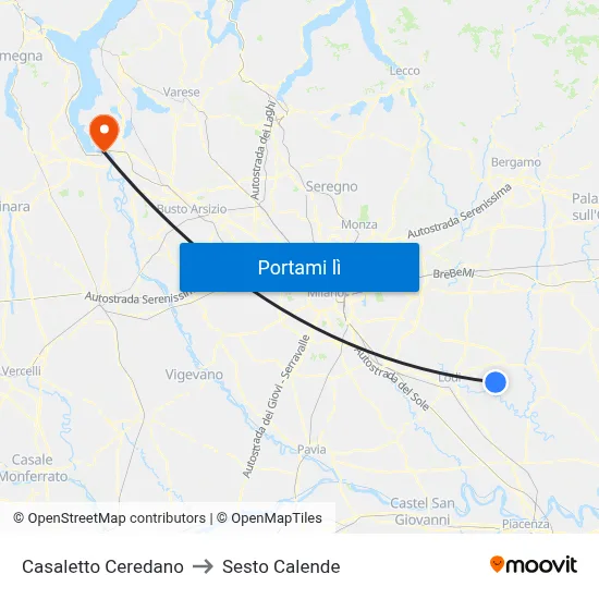 Casaletto Ceredano to Sesto Calende map