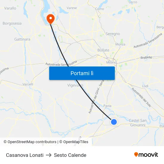 Casanova Lonati to Sesto Calende map