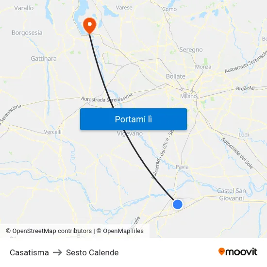 Casatisma to Sesto Calende map