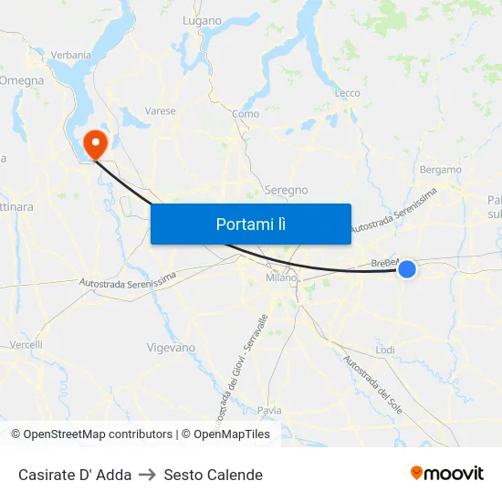 Casirate D' Adda to Sesto Calende map