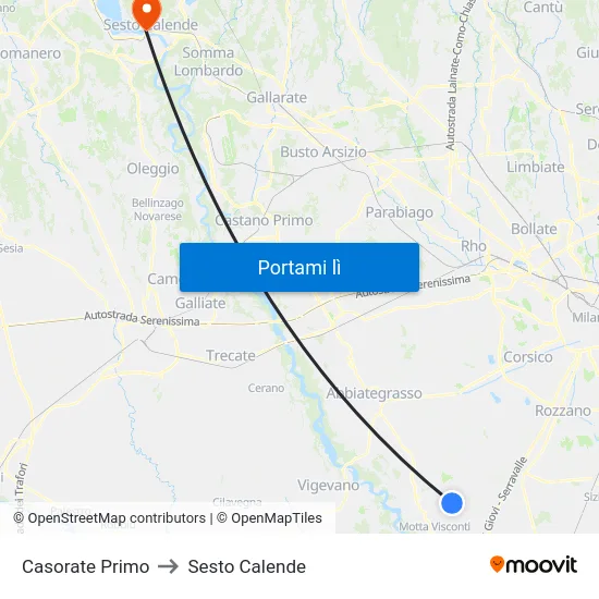 Casorate Primo to Sesto Calende map