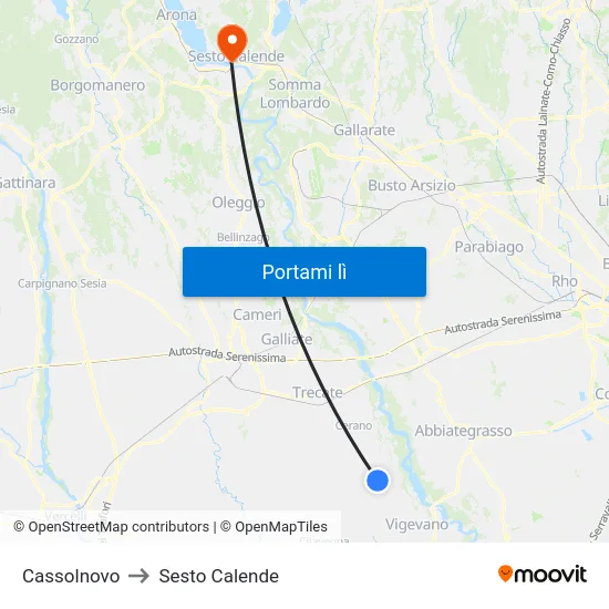 Cassolnovo to Sesto Calende map