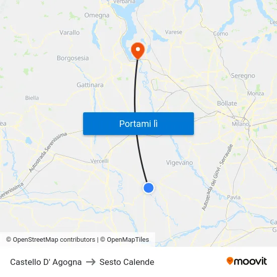 Castello D' Agogna to Sesto Calende map