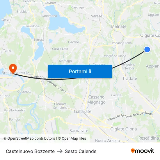 Castelnuovo Bozzente to Sesto Calende map