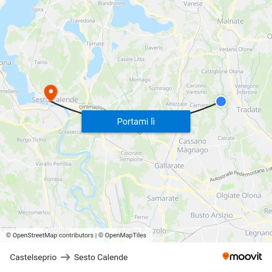 Castelseprio to Sesto Calende map