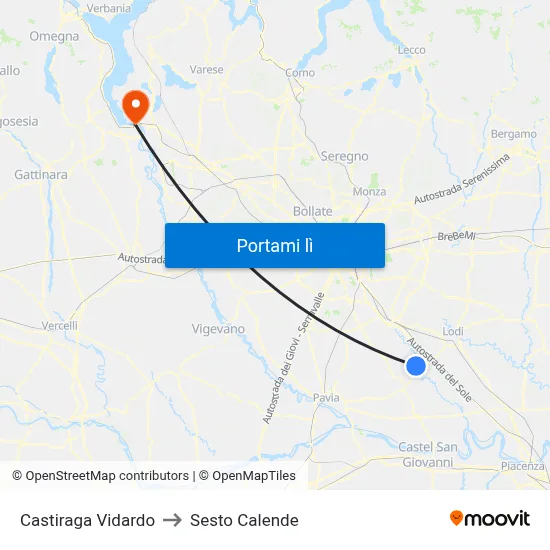 Castiraga Vidardo to Sesto Calende map