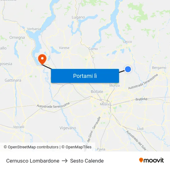 Cernusco Lombardone to Sesto Calende map