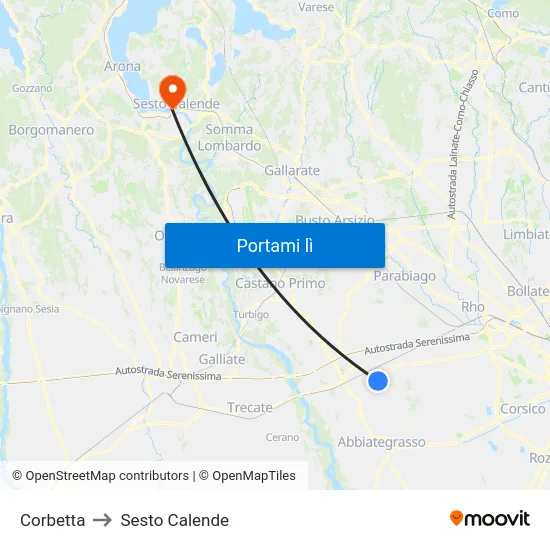 Corbetta to Sesto Calende map