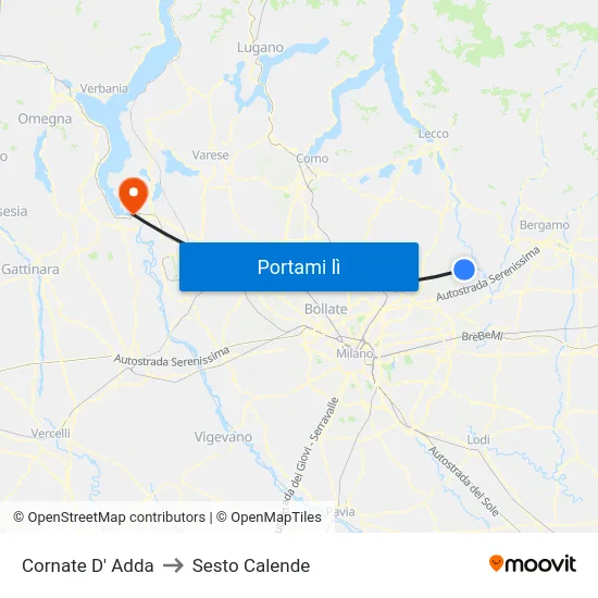 Cornate D' Adda to Sesto Calende map