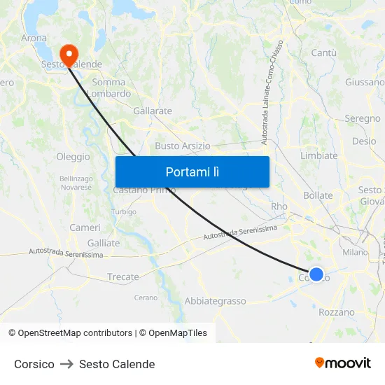 Corsico to Sesto Calende map
