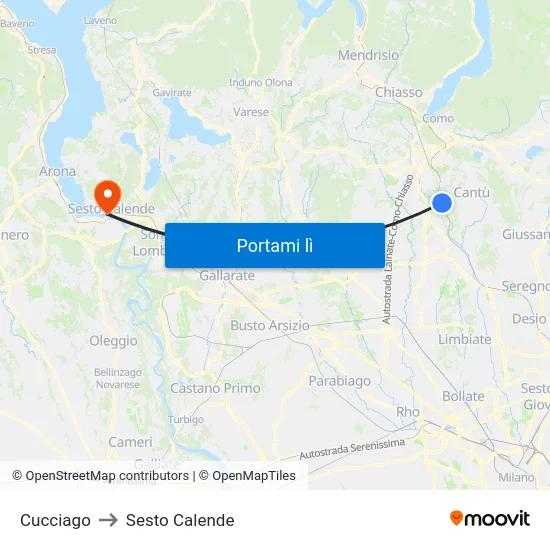 Cucciago to Sesto Calende map