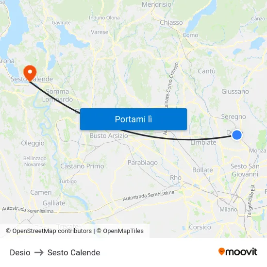 Desio to Sesto Calende map