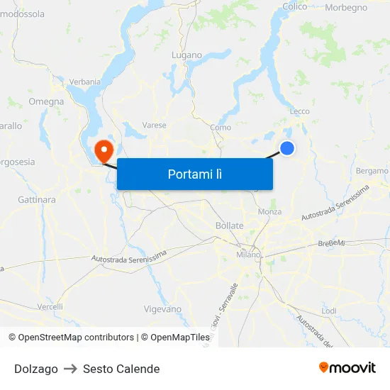 Dolzago to Sesto Calende map
