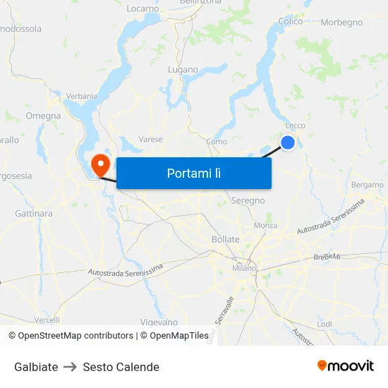Galbiate to Sesto Calende map