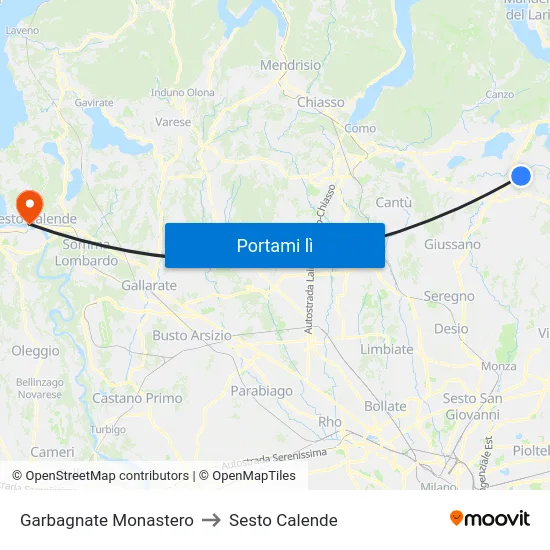 Garbagnate Monastero to Sesto Calende map