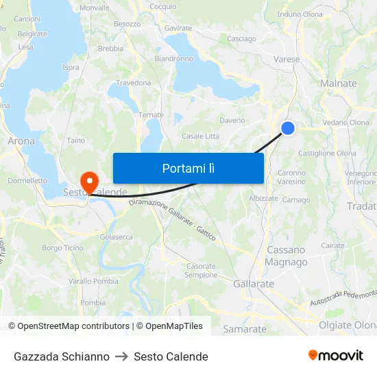 Gazzada Schianno to Sesto Calende map